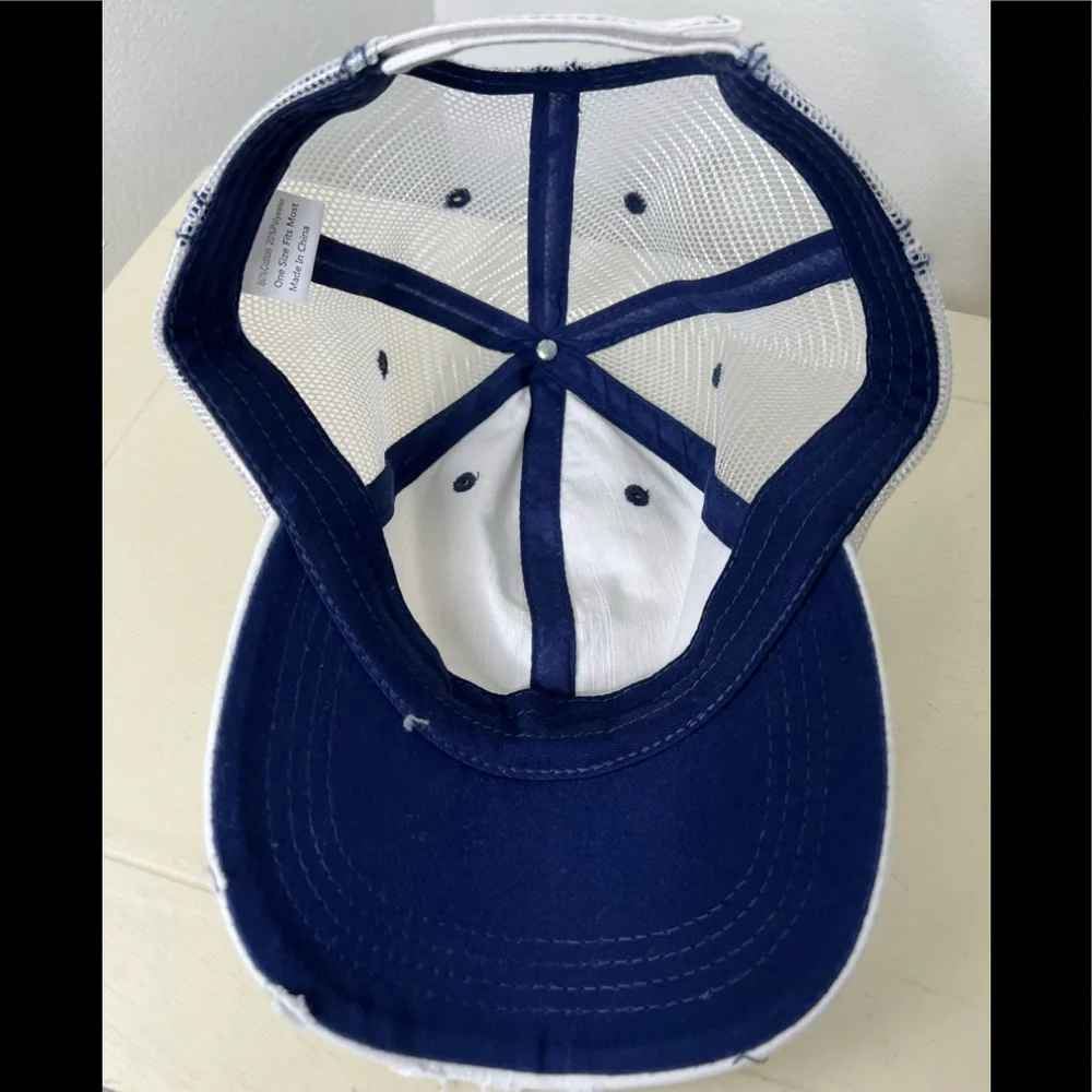 Brand New-White & Blue Distressed Baseball Hat